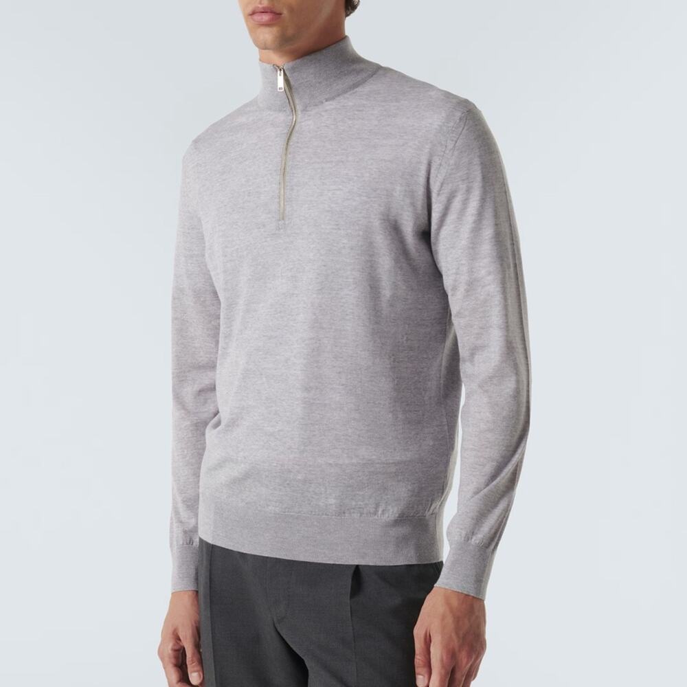 Ermenegildo Zegna Sport Gray Cotton Cashmere Lightweight 1/4 Zip Pullover XL
